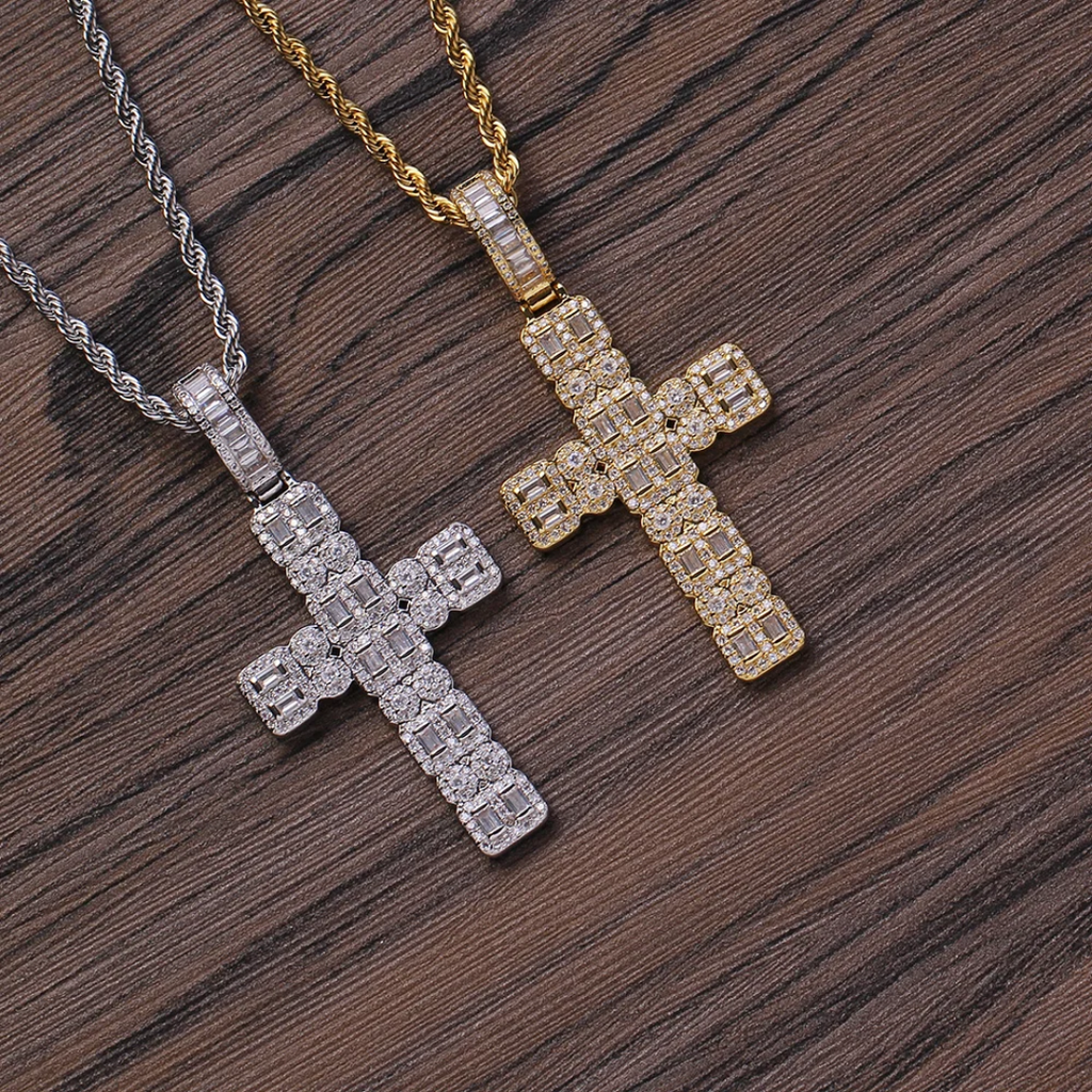 1097 Gold-Plated CZ Cross Pendant, Unisex