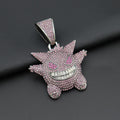 1094 Iced Grinning Monster Pendant – Pink Alloy, Rhinestones