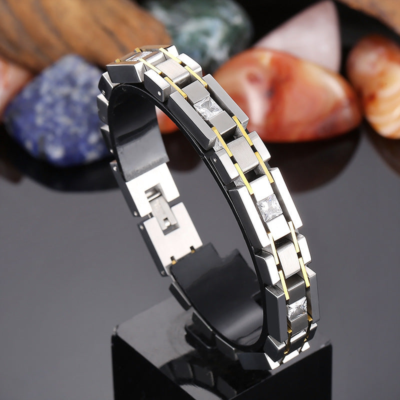 2018 |M| 316 Stainless Steel Two-Tone Heavy Block Link Bracelet | 8 in