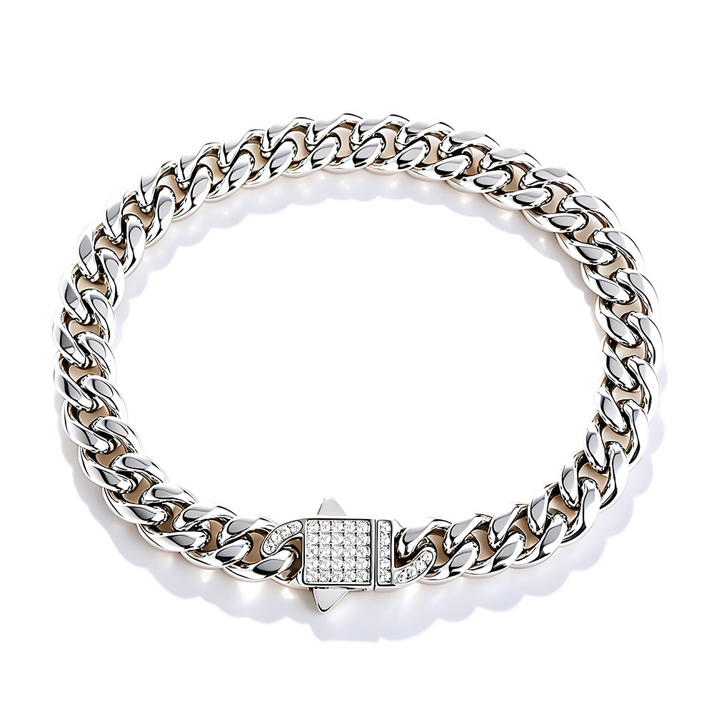 2006 |H| 316 Stainless Steel Cuban Chain Bracelet with Clear CZ Stones