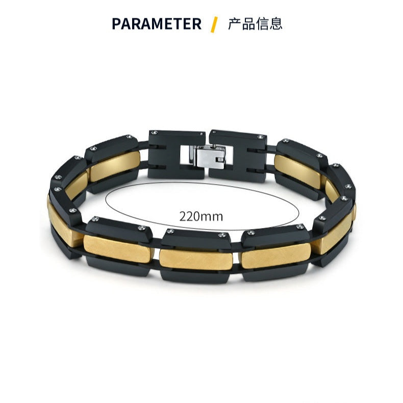 2023 |M| Gold-Plated & Black 316L Stainless Steel Watch Strap Link Bracelet | 8.5"