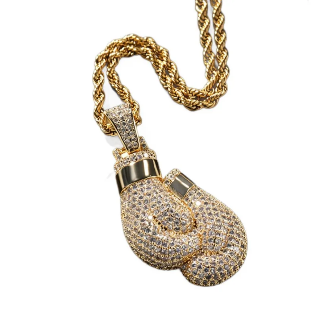 1055 Iced Boxing Gloves CZ Pendant – Gold-Plated Brass