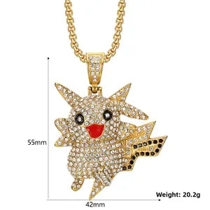 1131 Silver-Plated Stainless Steel Iced Out Running Electric Mouse Cartoon Character Pendant