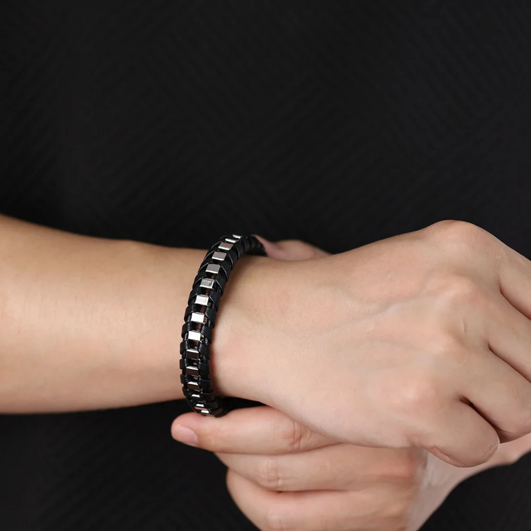 2000 |A| Stainless Steel & Braided Leather Bracelet