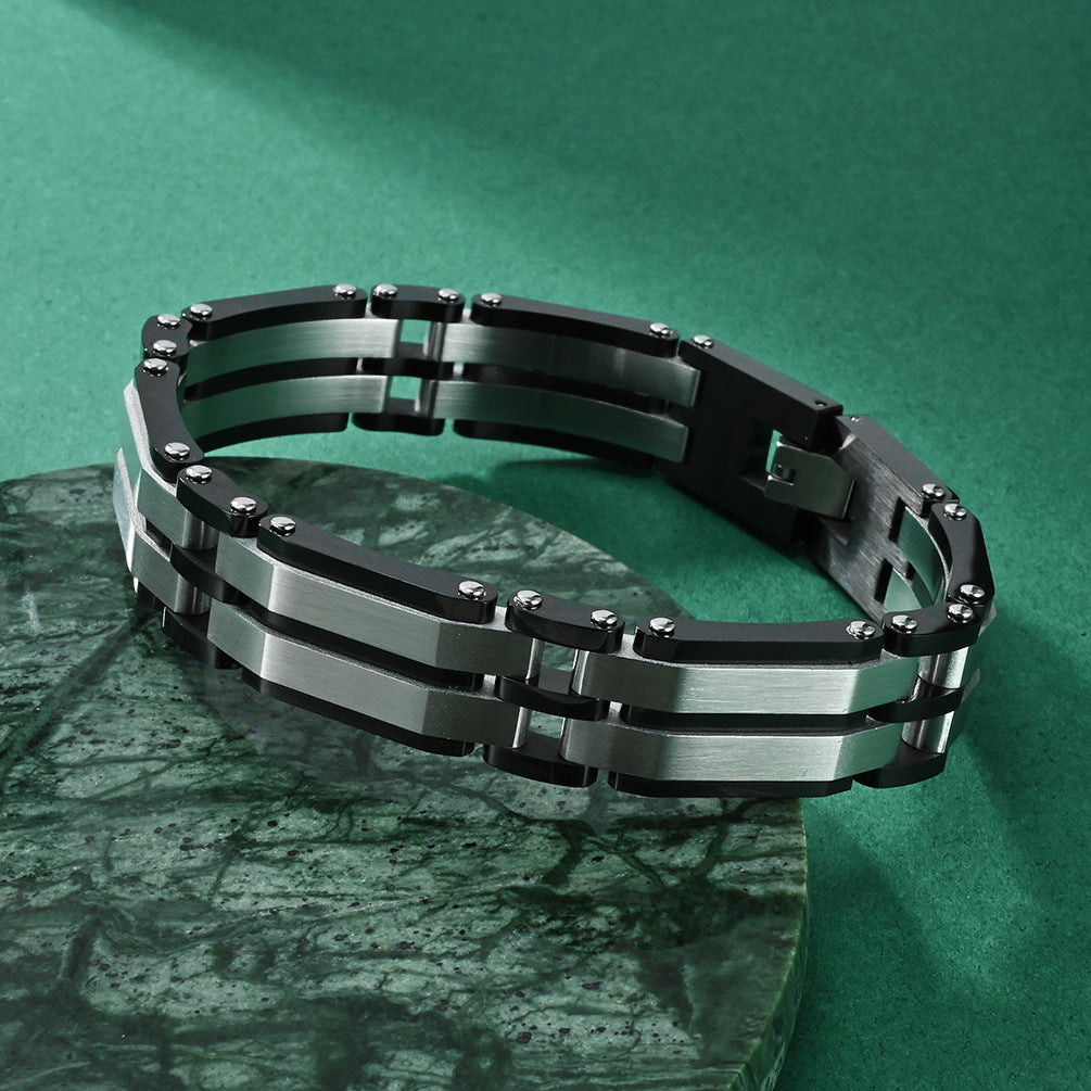 2002 |M| 6-Layer Two-Tone Stainless Steel Bracelet