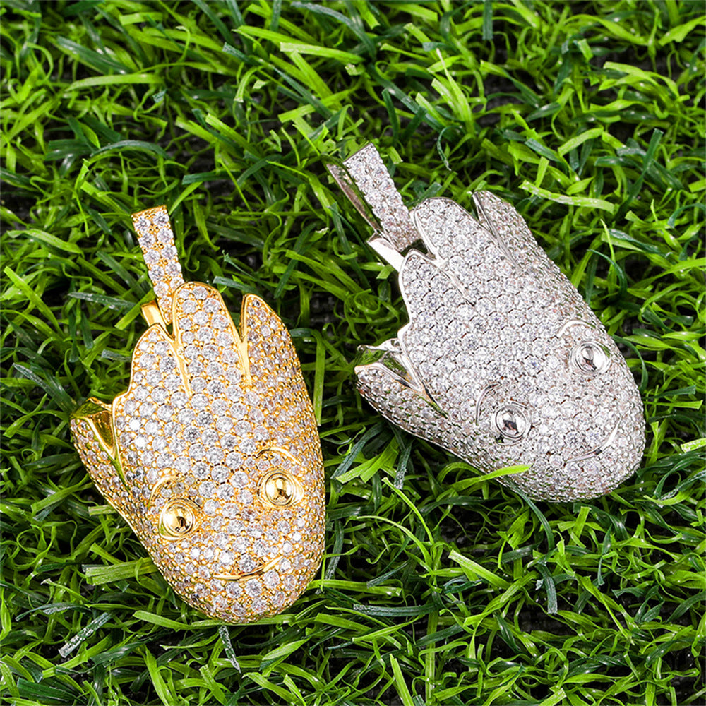 1043 Iced Monster CZ Pendant – Gold-Plated Brass