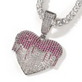 1127 Silver Brass Iced Out CZ Dripping Heart Pendant