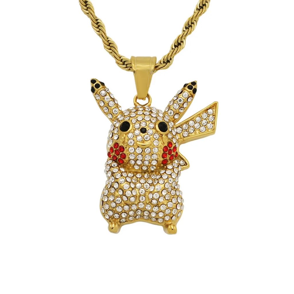 1030 Gold-Plated 316 Stainless Steel Iced Out Electric Mouse Cartoon Character Pendant
