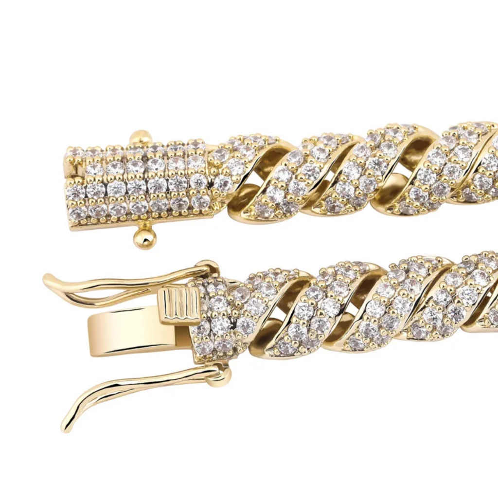 2015 |H| Brass 3A+CZ Twist Chain Bracelet | Gold-Plated or Silver-Plated