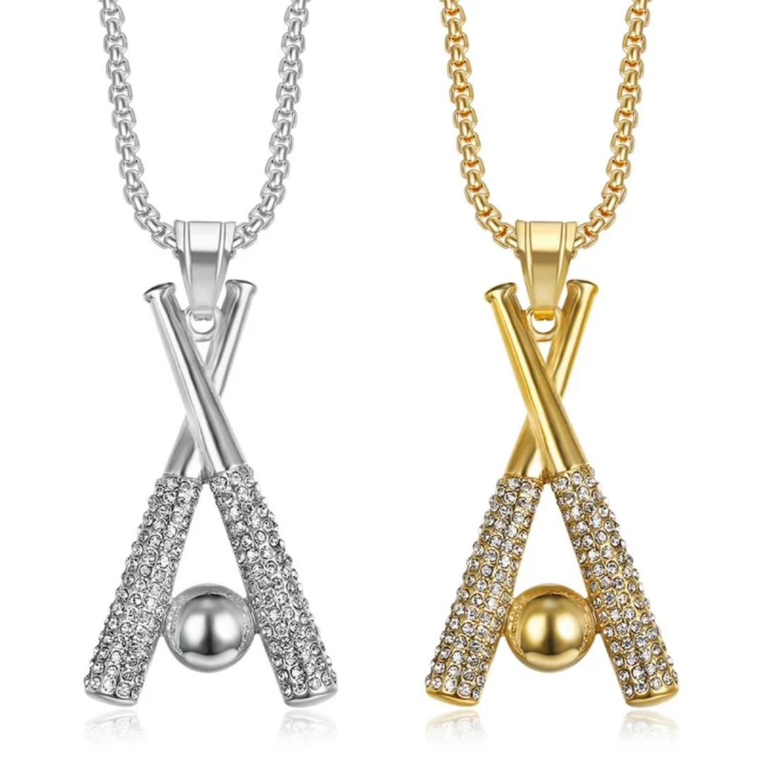 1117 Silver Tone Stainless Steel Baseball Bat Pendant