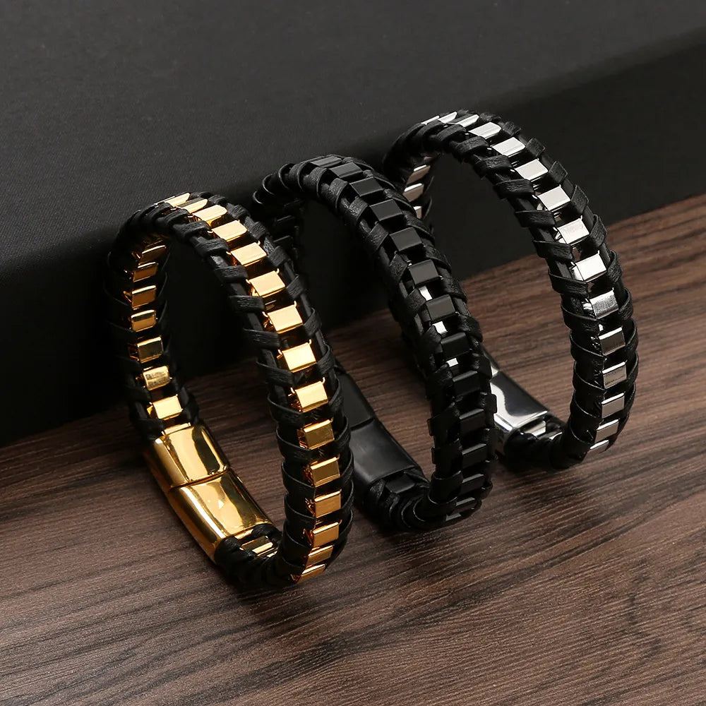 2000 |A| Stainless Steel & Braided Leather Bracelet