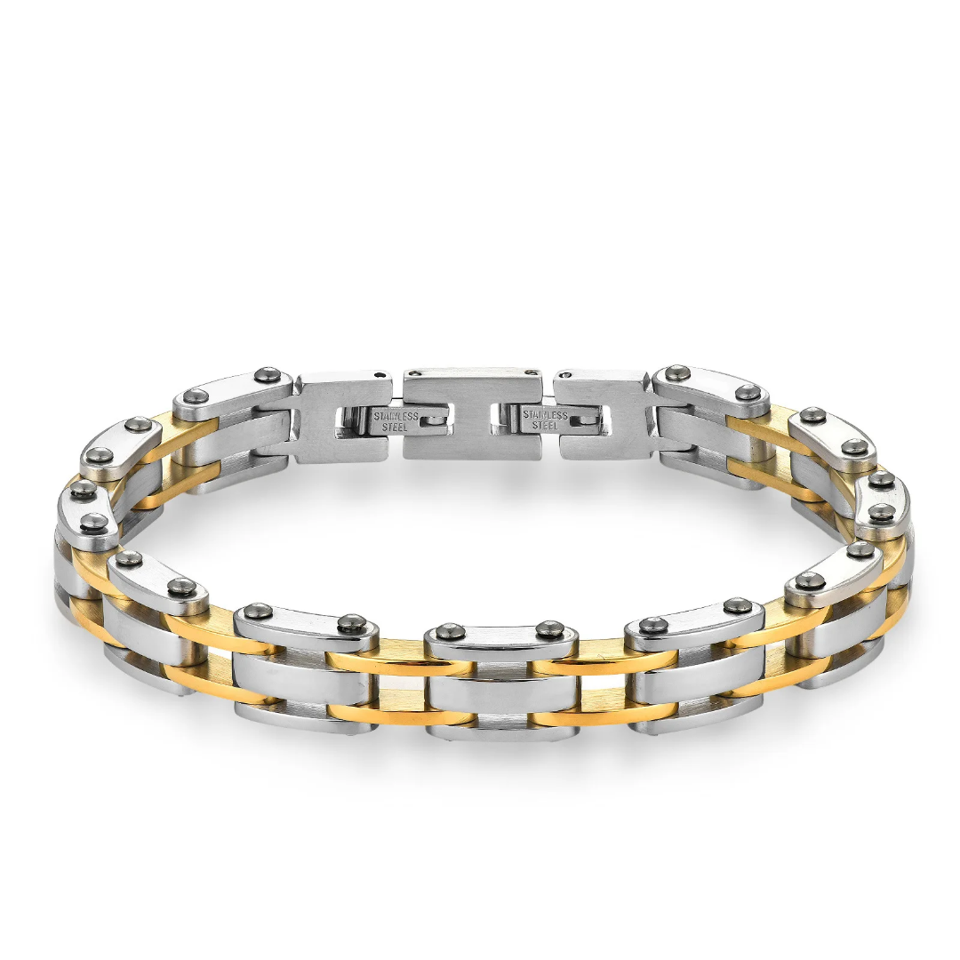 2017 |M| 316 Stainless Steel Two-Tone Geometric Link Bracelet | 8.5 in