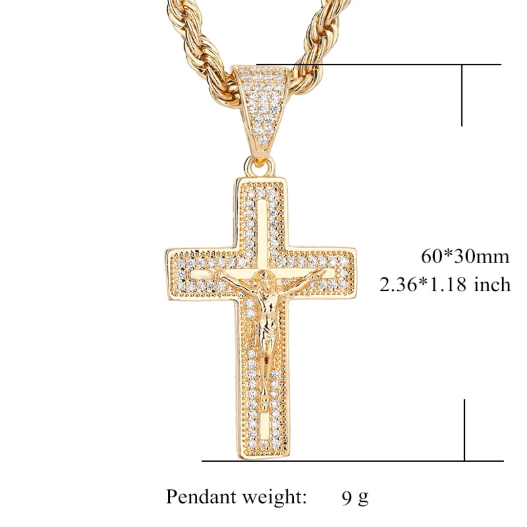 1146 |O| Brass Iced Out Jesus Crucifix Cross Pendant | Gold-Plated