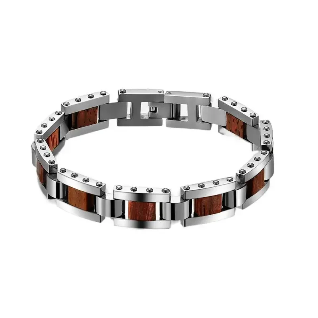 2008 |M| Stainless Steel Bracelet with Wood Inlay 8.5 in