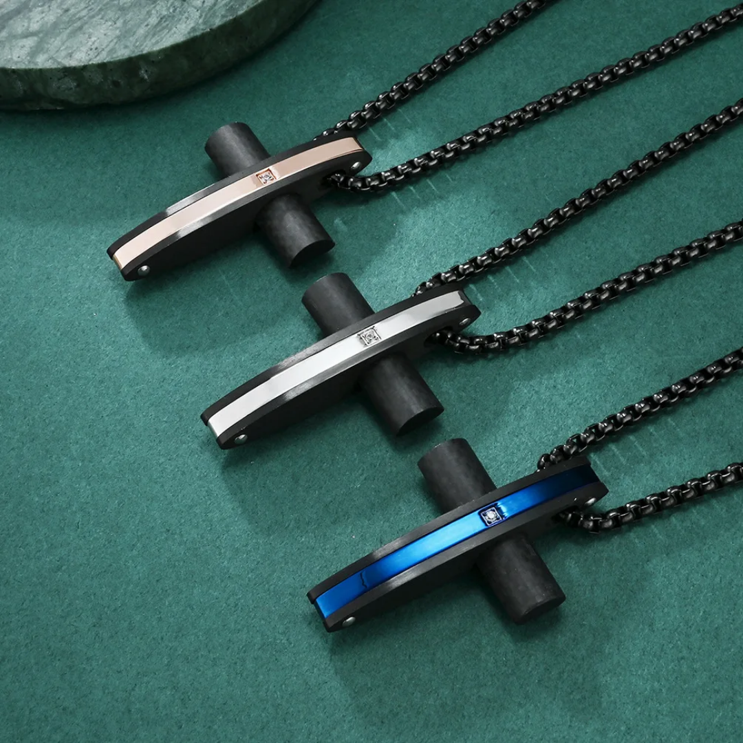 1052 Black Carbon Fiber Cross Pendant – Stainless Steel