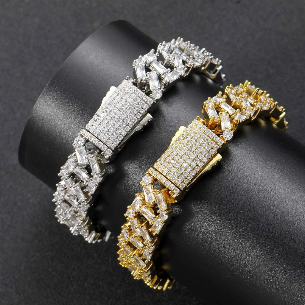 2013 |H| Gold-Plated Brass Bracelet with 5A+CZ Stones | 8 in