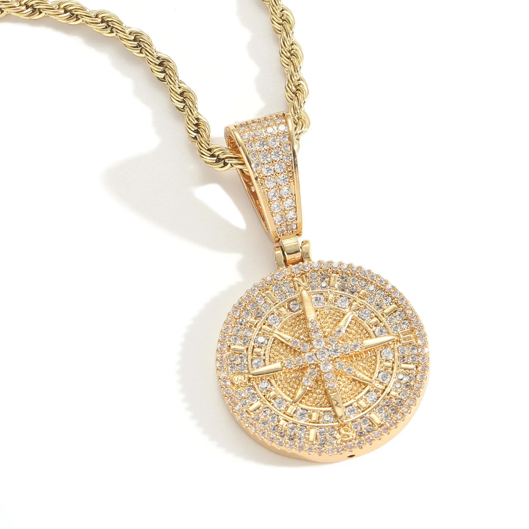 1057 Compass CZ Pendant – Gold-Plated Brass