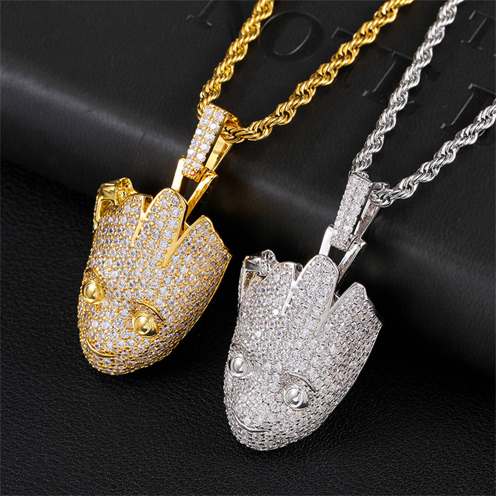1043 Iced Monster CZ Pendant – Gold-Plated Brass