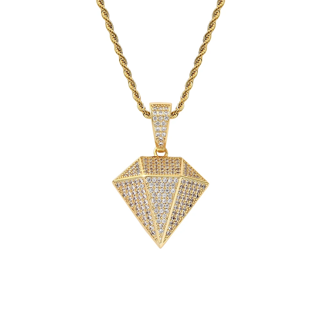 1039 HQ Iced Diamond-Shaped CZ Pendant – Gold-Plated Brass