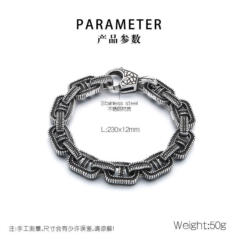 2020 |M| 316 Stainless Steel Antique Silver-Tone Anchor Link Chain Bracelet | 9 in