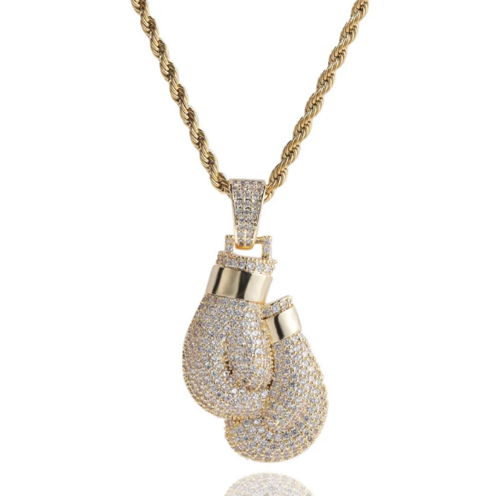 1055 Iced Boxing Gloves CZ Pendant – Gold-Plated Brass