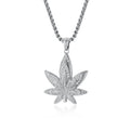 1129 Silver Stainless Steel Iced Out Maple Leaf Pendant