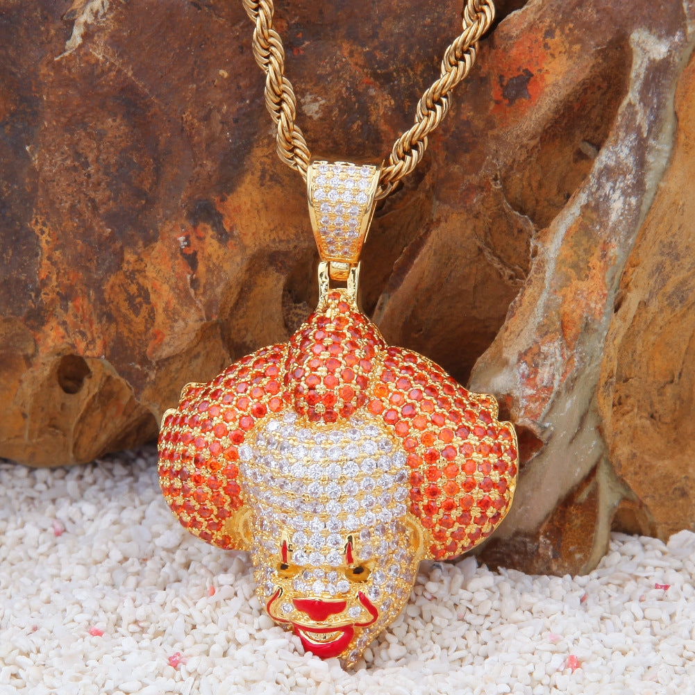 1061 Creepy Clown 3A CZ Stone Pendant – Gold-Plated Brass