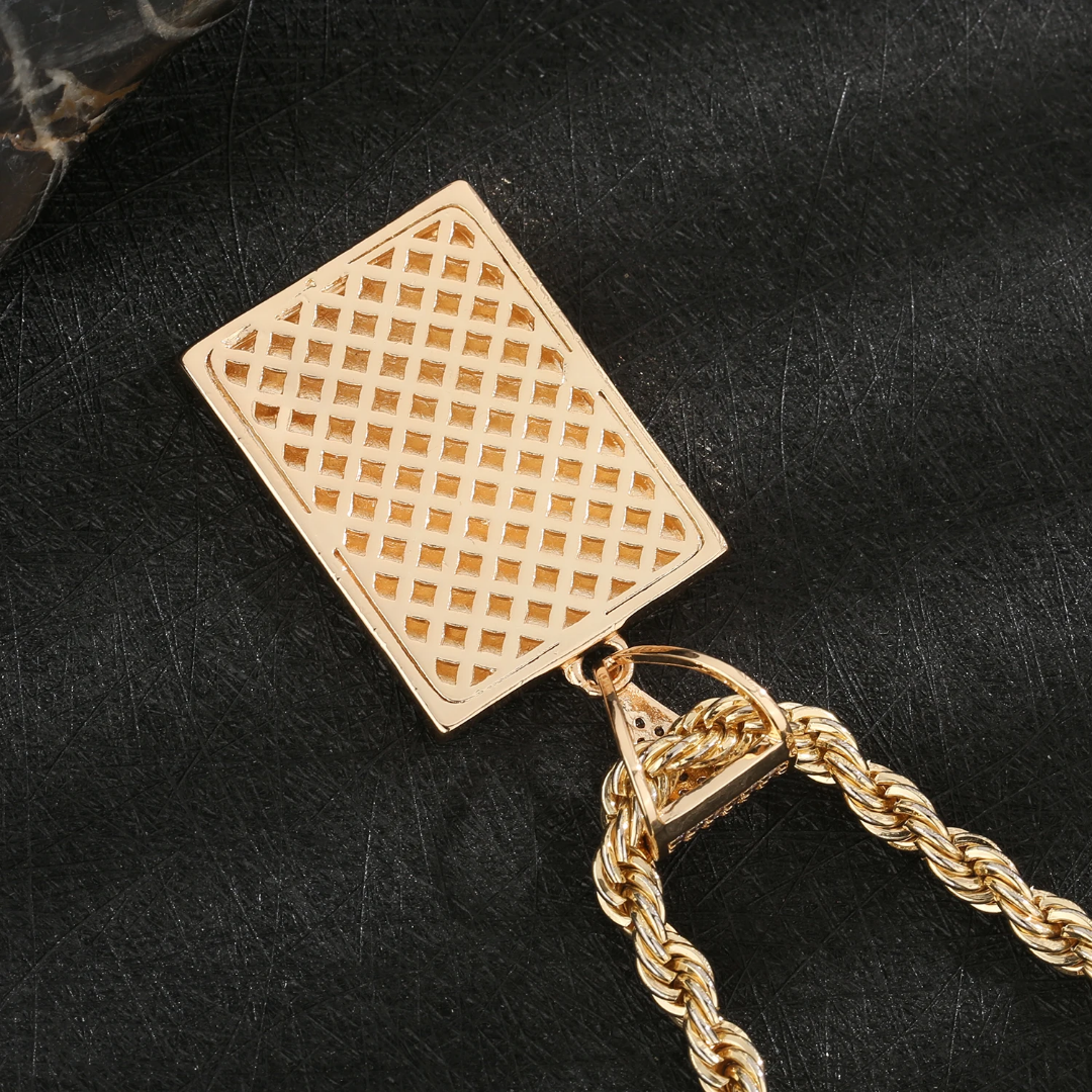 1141 |O| Brass Iced Out Ace of Hearts Card Pendant | Gold-Plated