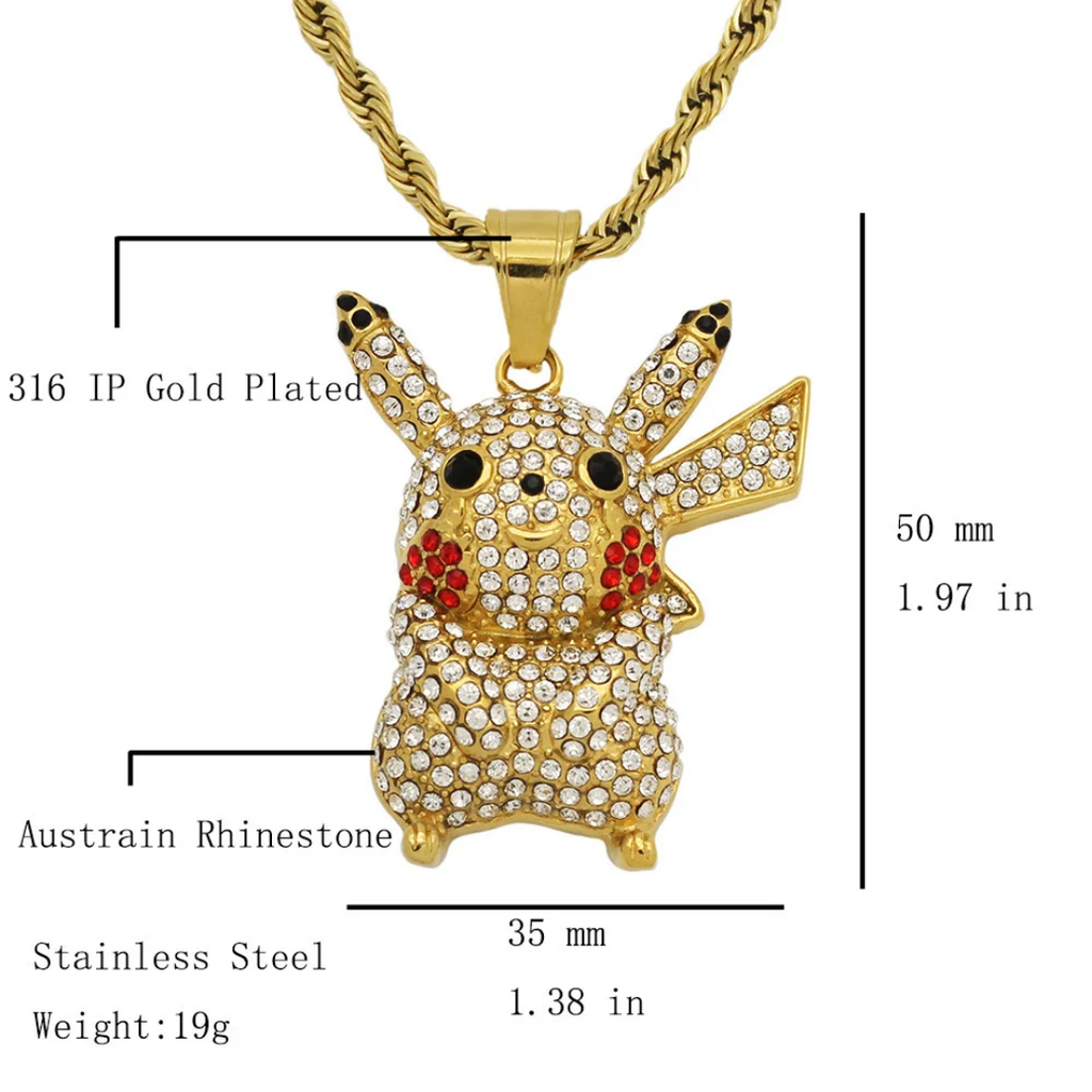 1029 Silver 316 Stainless Steel Iced Out Electric Mouse Cartoon Character Pendant