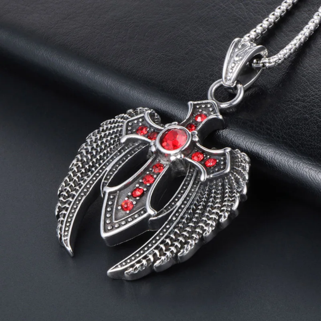 1064 Angel Wings Cross Rhinestone Pendant – Stainless Steel