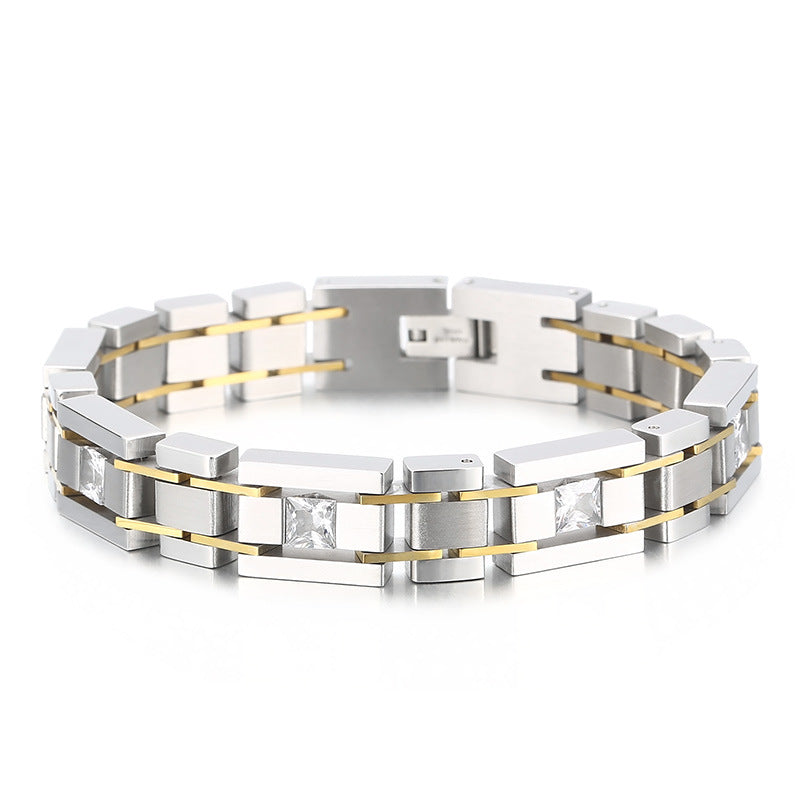 2018 |M| 316 Stainless Steel Two-Tone Heavy Block Link Bracelet | 8 in