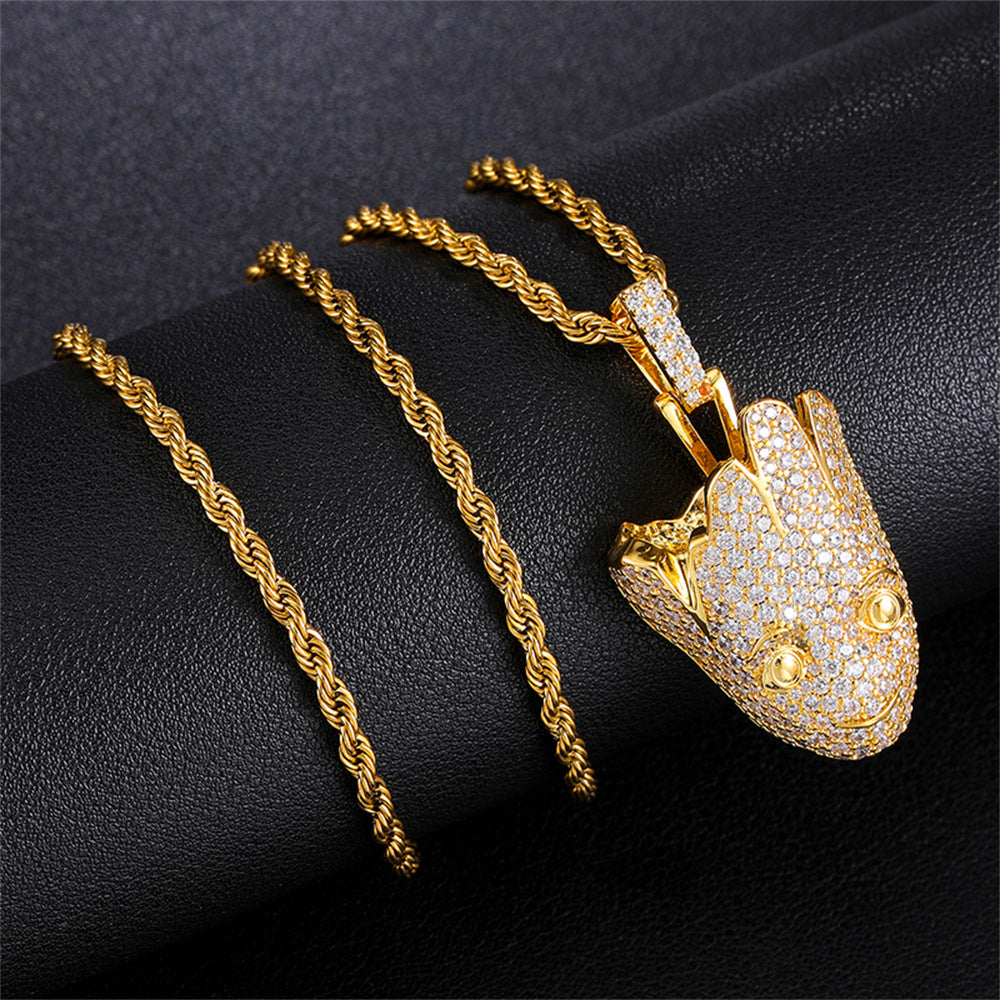 1043 Iced Monster CZ Pendant – Gold-Plated Brass