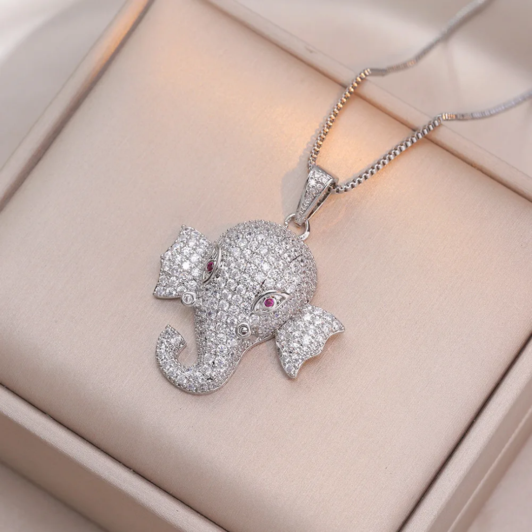 1082 Elephant Head CZ Pendant – Silver Stainless Steel Unisex