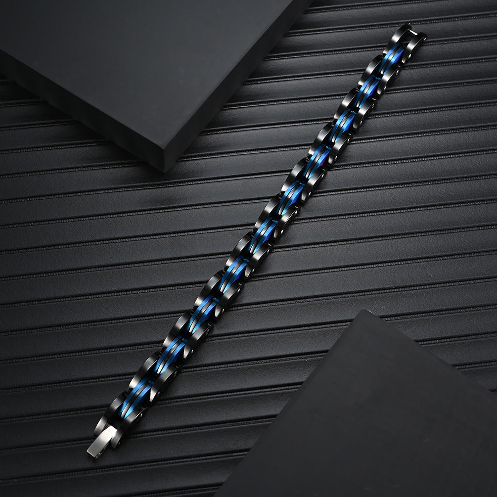 2009 |M| 316 Stainless Steel Black & Blue Link Bracelet | 8.5 in