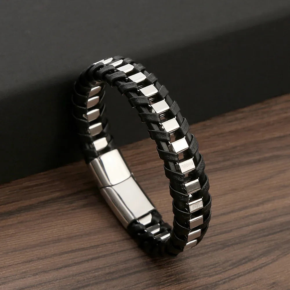 2000 |A| Stainless Steel & Braided Leather Bracelet