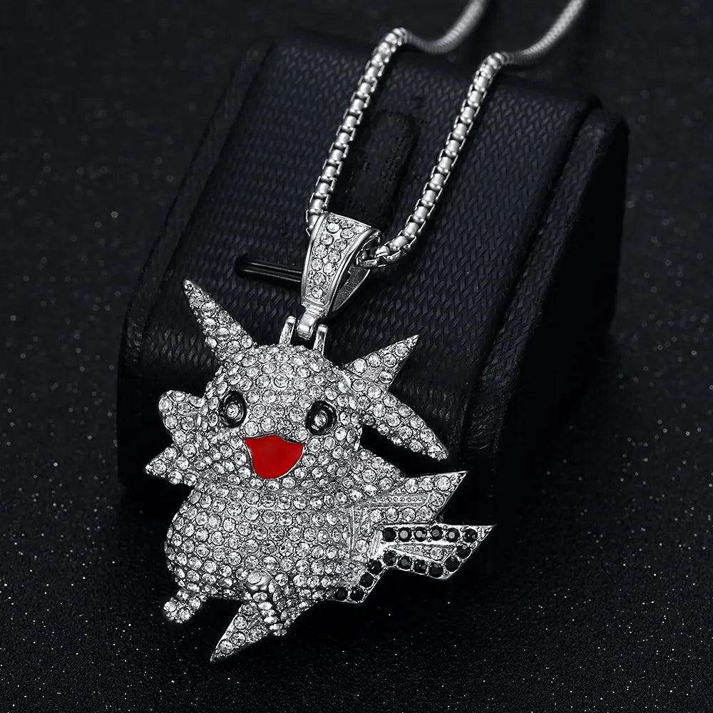 1131 Silver-Plated Stainless Steel Iced Out Running Electric Mouse Cartoon Character Pendant