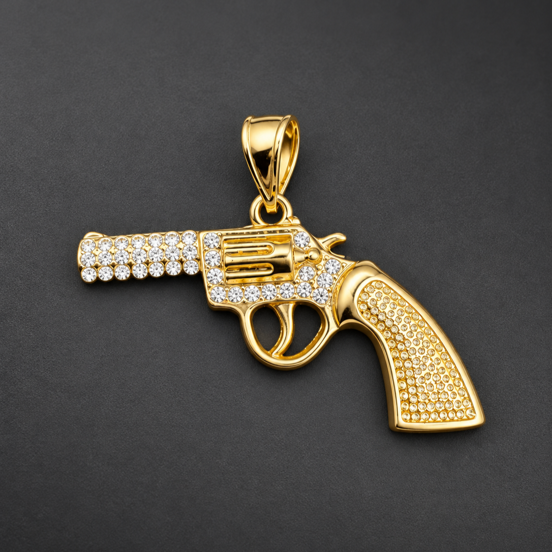 1099 HQ 18K Gold-Filled Pistol CZ Brass Pendant