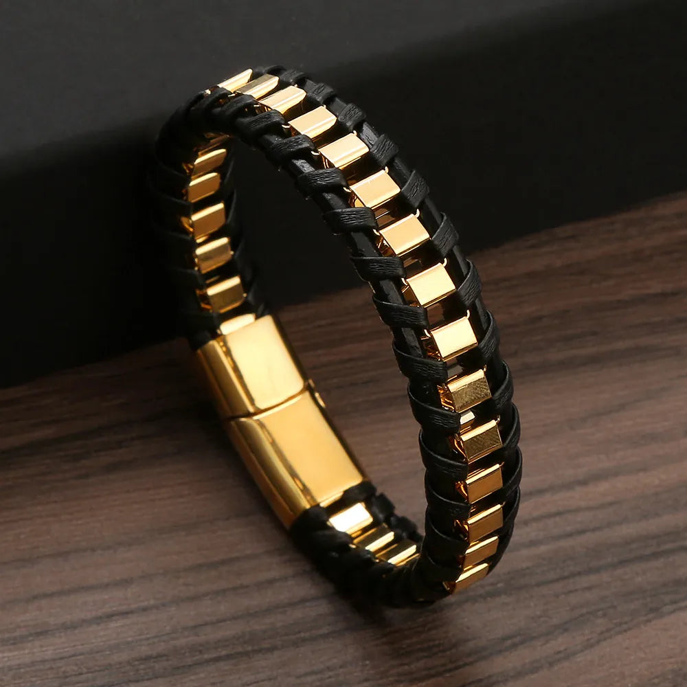 2000 |A| Stainless Steel & Braided Leather Bracelet