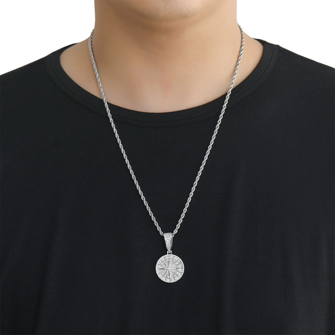 1056 Compass CZ Pendant – Silver-Plated Brass