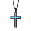 1077 Double-Layer Cross Pendant – Black & Blue Stainless Steel