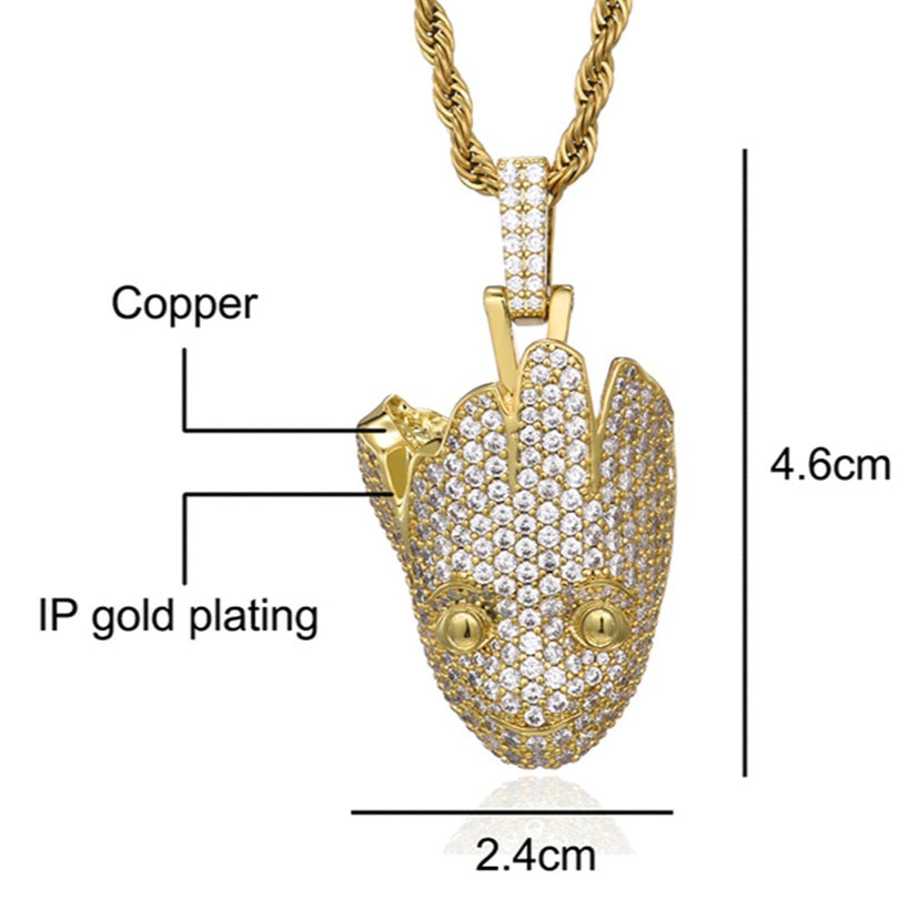 1043 Iced Monster CZ Pendant – Gold-Plated Brass