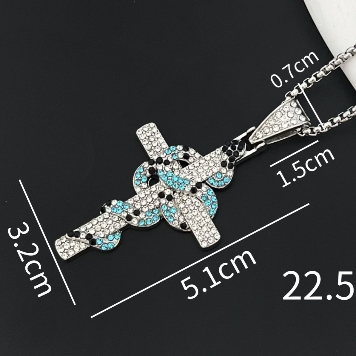 1025 Red Iced Snake Cross Pendant – Silver Tone Stainless Steel
