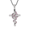 1096 Pink Snake Cross CZ Pendant – Silver-Plated Brass