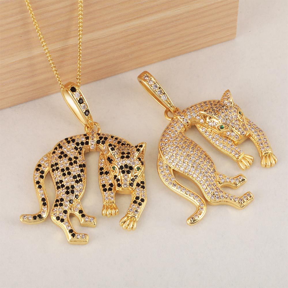 1098 Gold-Plated Leopard CZ Pendant – Brass, Unisex