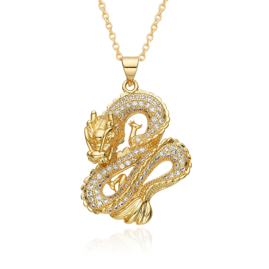 1109 Gold-Tone Brass Iced Dragon Pendant