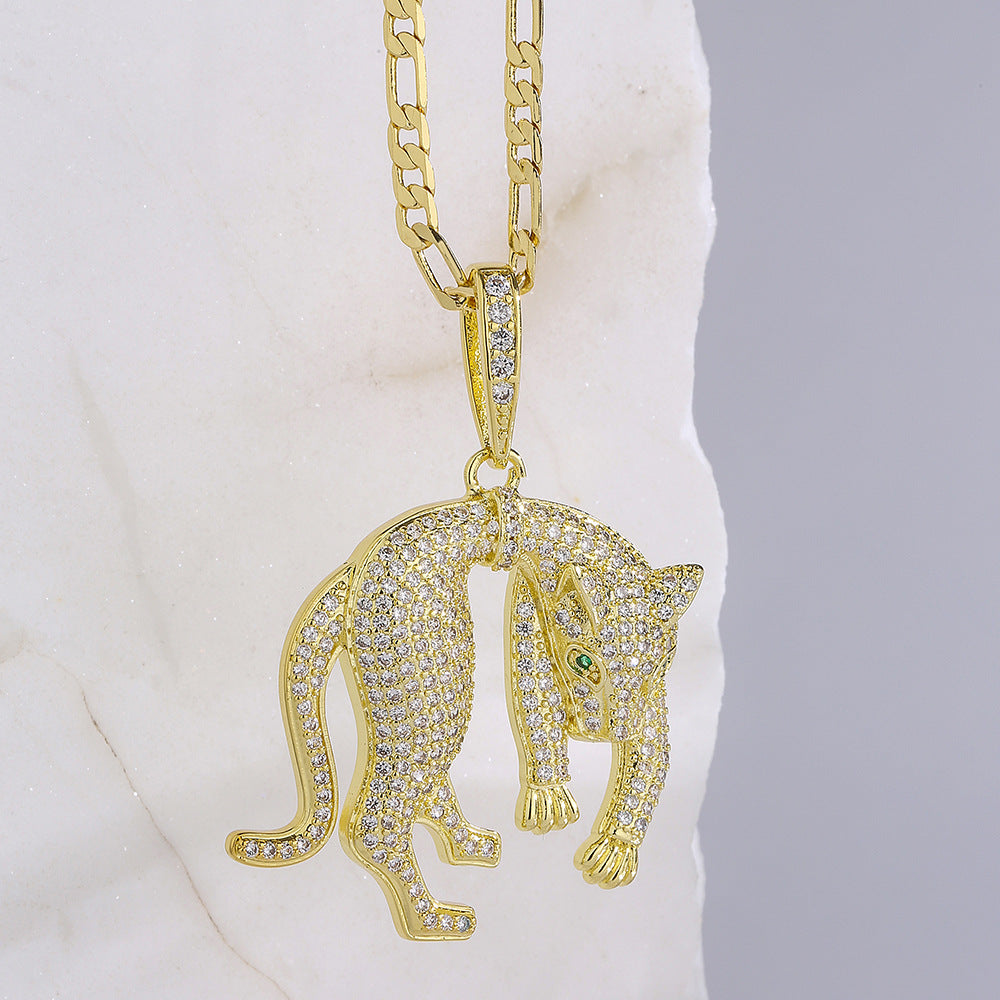 1098 Gold-Plated Leopard CZ Pendant – Brass, Unisex