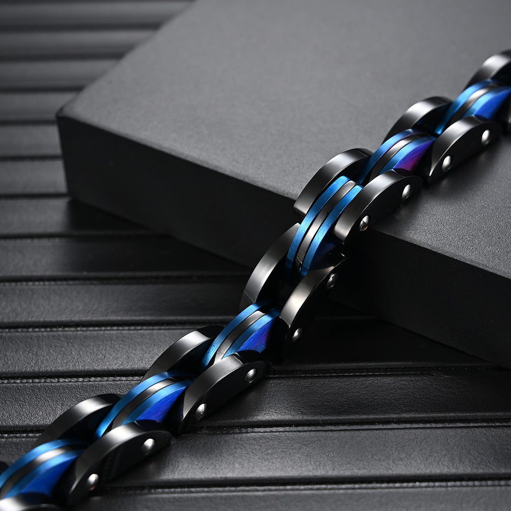 2009 |M| 316 Stainless Steel Black & Blue Link Bracelet | 8.5 in