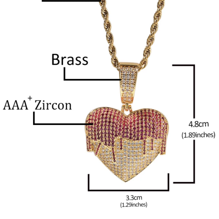 1127 Silver Brass Iced Out CZ Dripping Heart Pendant