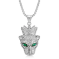 1027 Iced Crowned Leopard Head Pendant – Silver Plated Stainless Steel