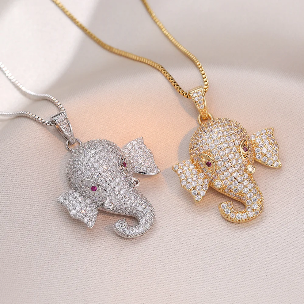 1082 Elephant Head CZ Pendant – Silver Stainless Steel Unisex